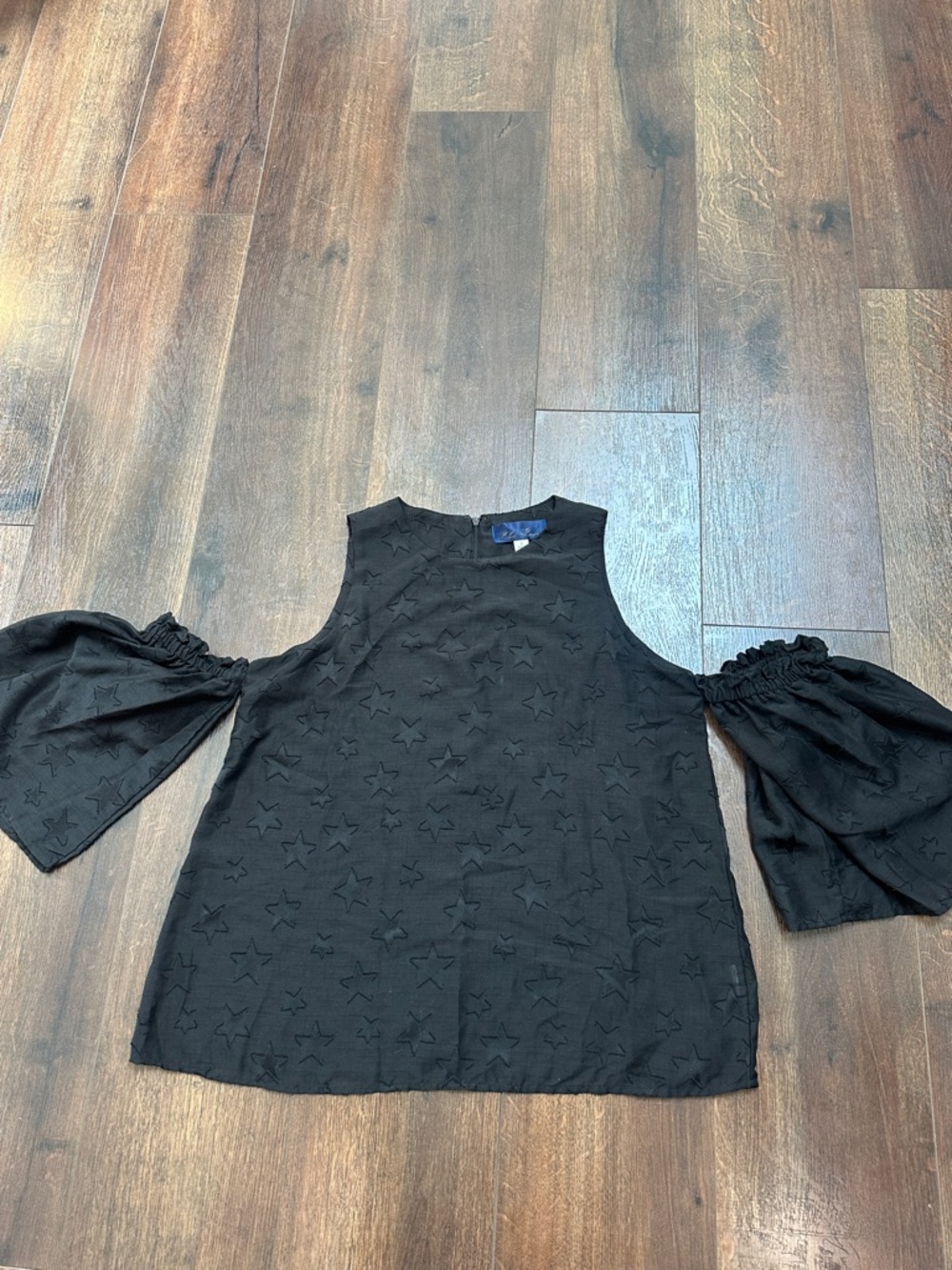 Blue Rain Black Star-Embroidered Cold-Shoulder Blouse